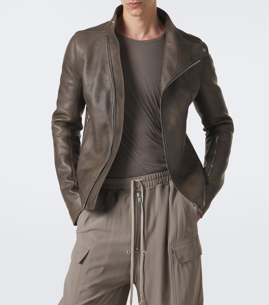 Rick Owens Release Leather Biker Jacket In Grau