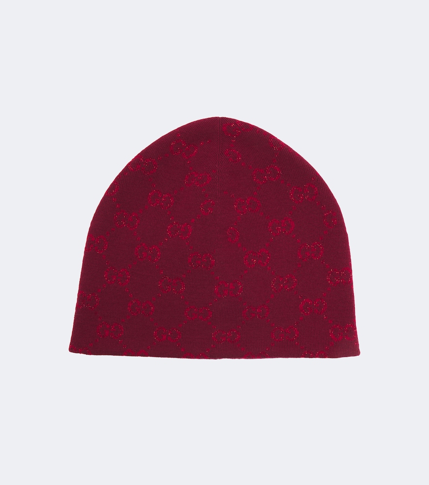 Gucci Gg Jacquard Wool-blend Lamé Beanie In Red
