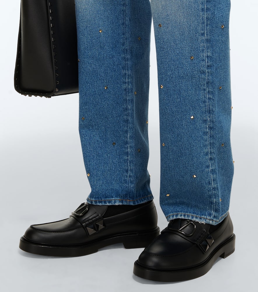 Valentino Rockstud Cotton Denim Jeans In Blue