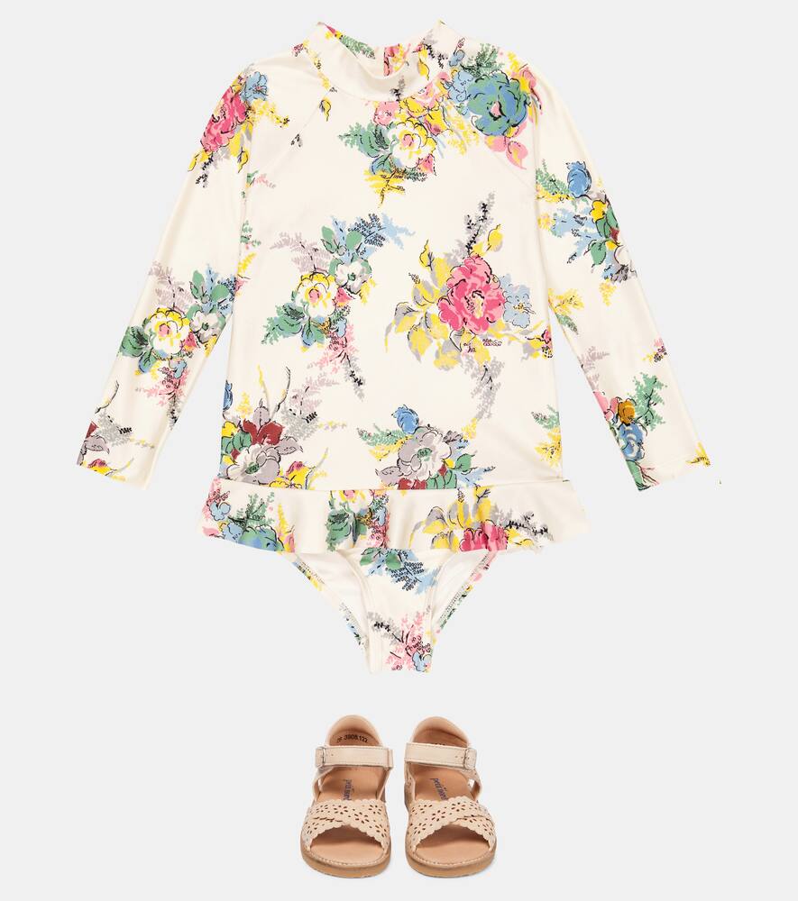 Zimmermann Long-sleeved Floral Swimsuit In Honey Garden Floral