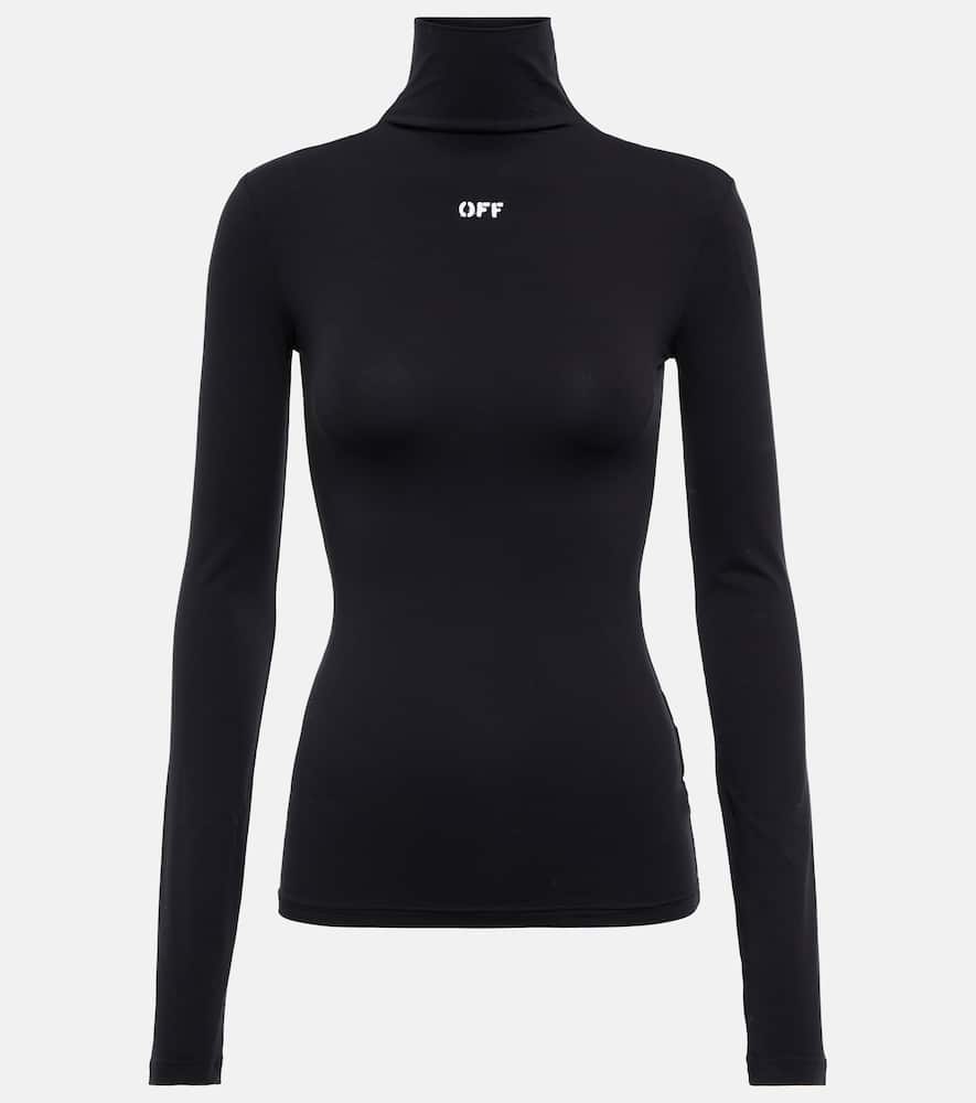 Off-white Printed Stretch-jersey Turtleneck Top In Black White