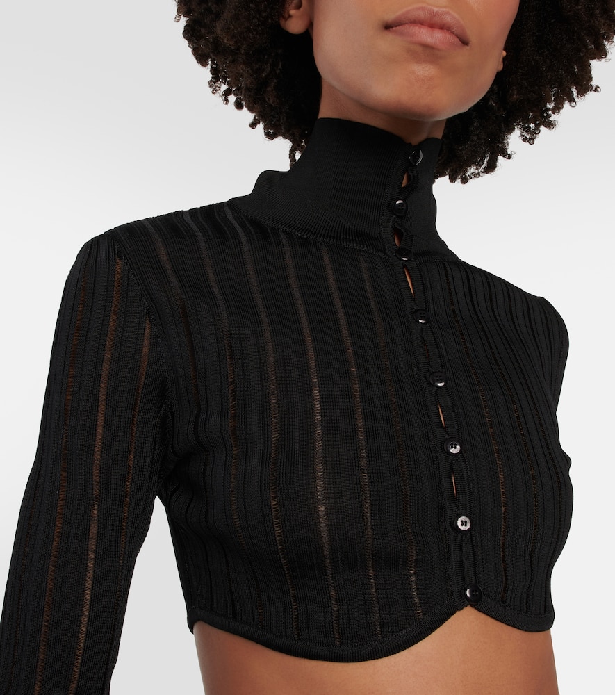 Shop Alaïa Ribbed-knit Cropped Cardigan In Black