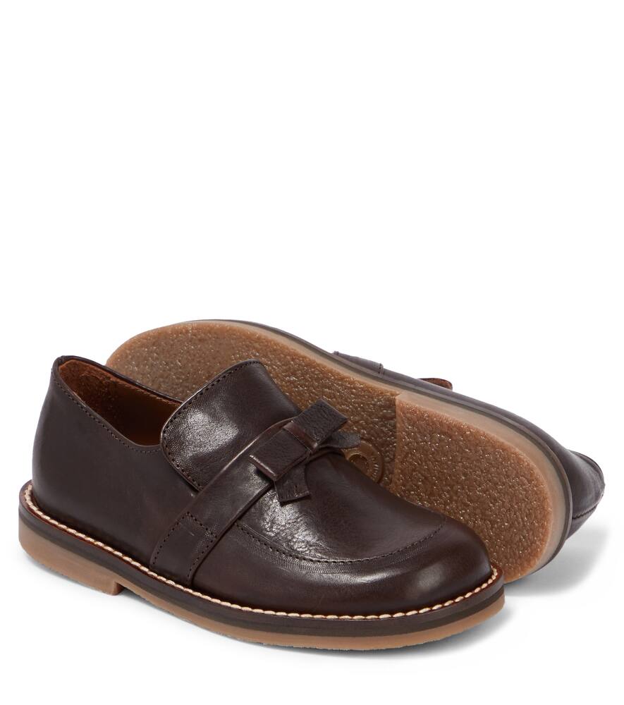 Shop Pèpè Bow-detail Leather Loafers In Brown