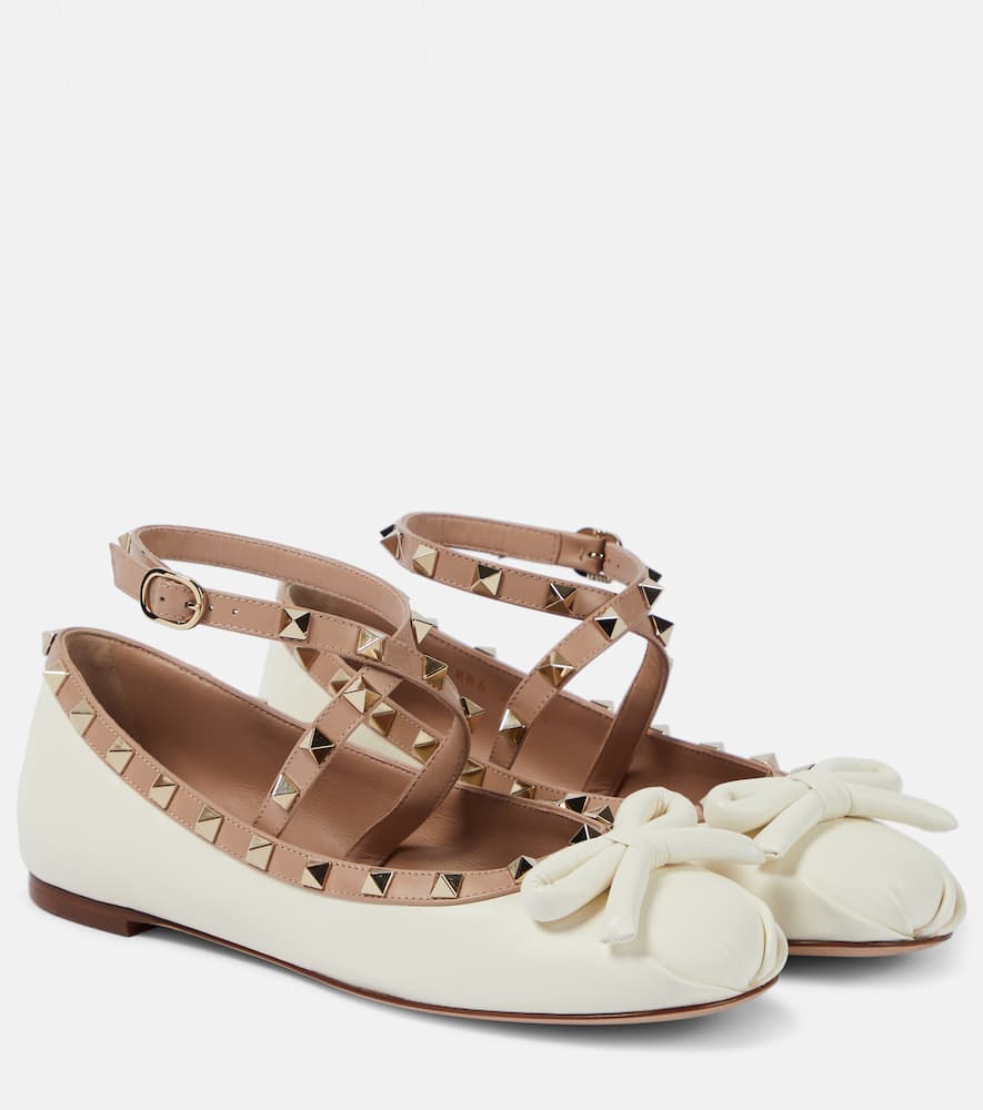 Valentino Rockstud Leather Ballet Flats In Pink
