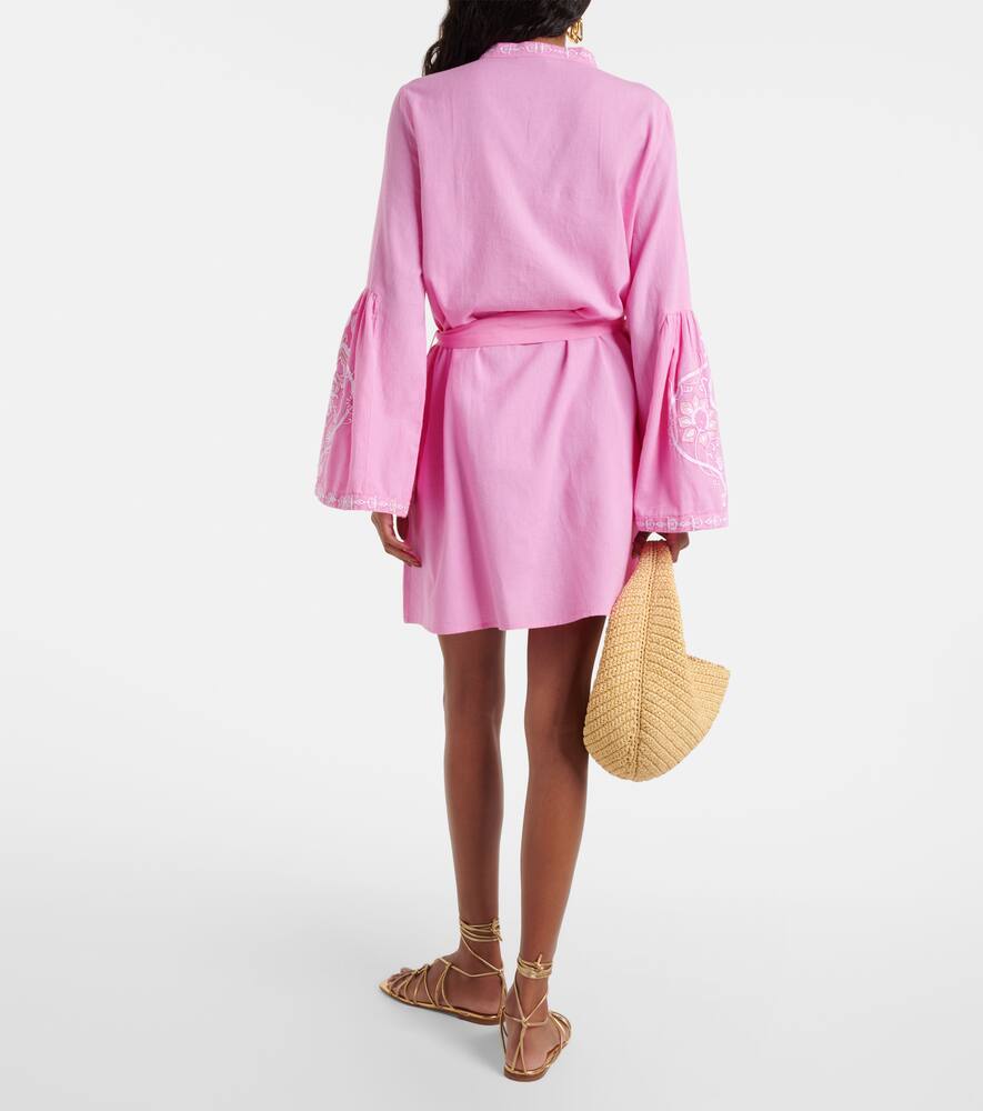 Shop Melissa Odabash Everly Embroidered Cotton And Linen Minidress In Pink
