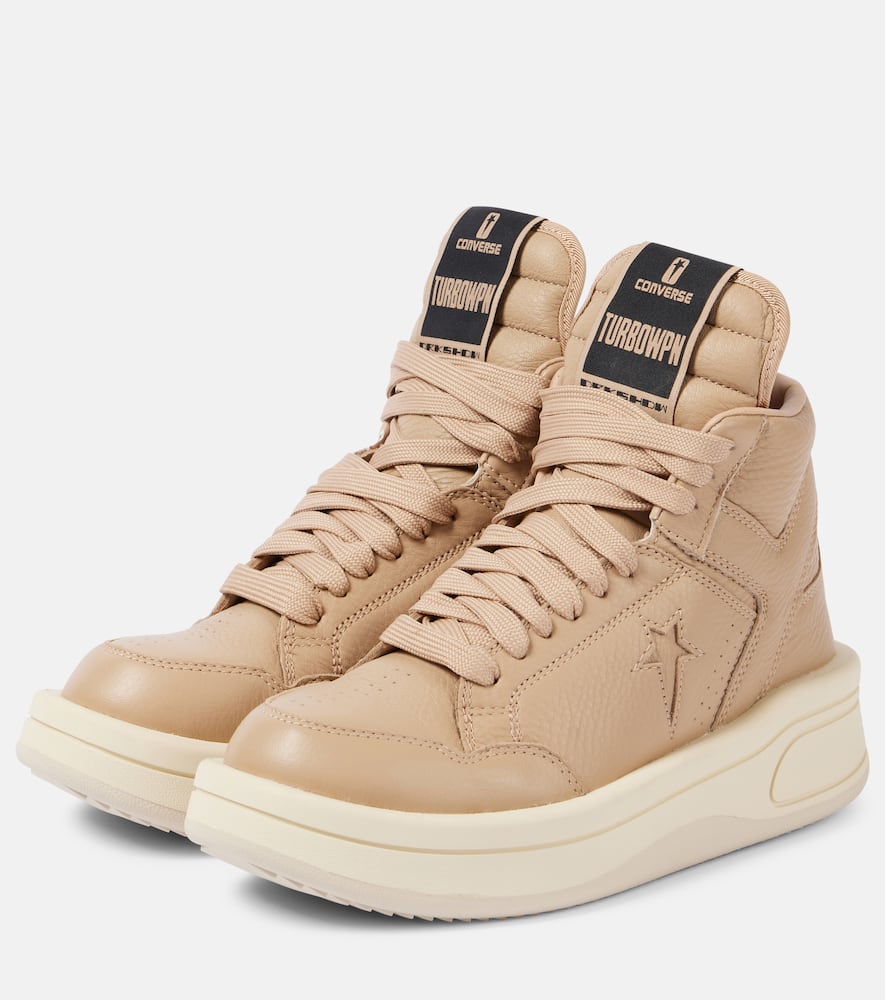 Rick Owens X Converse Turbowpn Leather Platform Sneakers In Beige