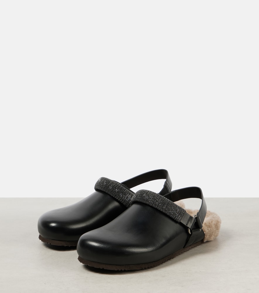  Brunello Cucinelli Brunello Cucinelli Monili Shearling-lined Leather Clogs 