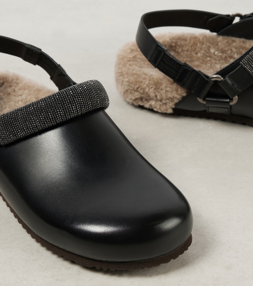  Brunello Cucinelli Brunello Cucinelli Monili Shearling-lined Leather Clogs 