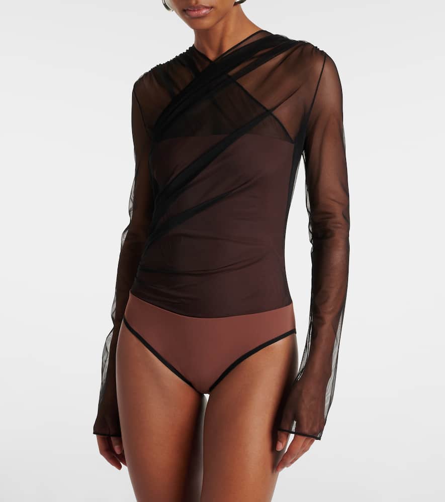 Nensi Dojaka Renee Draped Tulle Bodysuit In Black