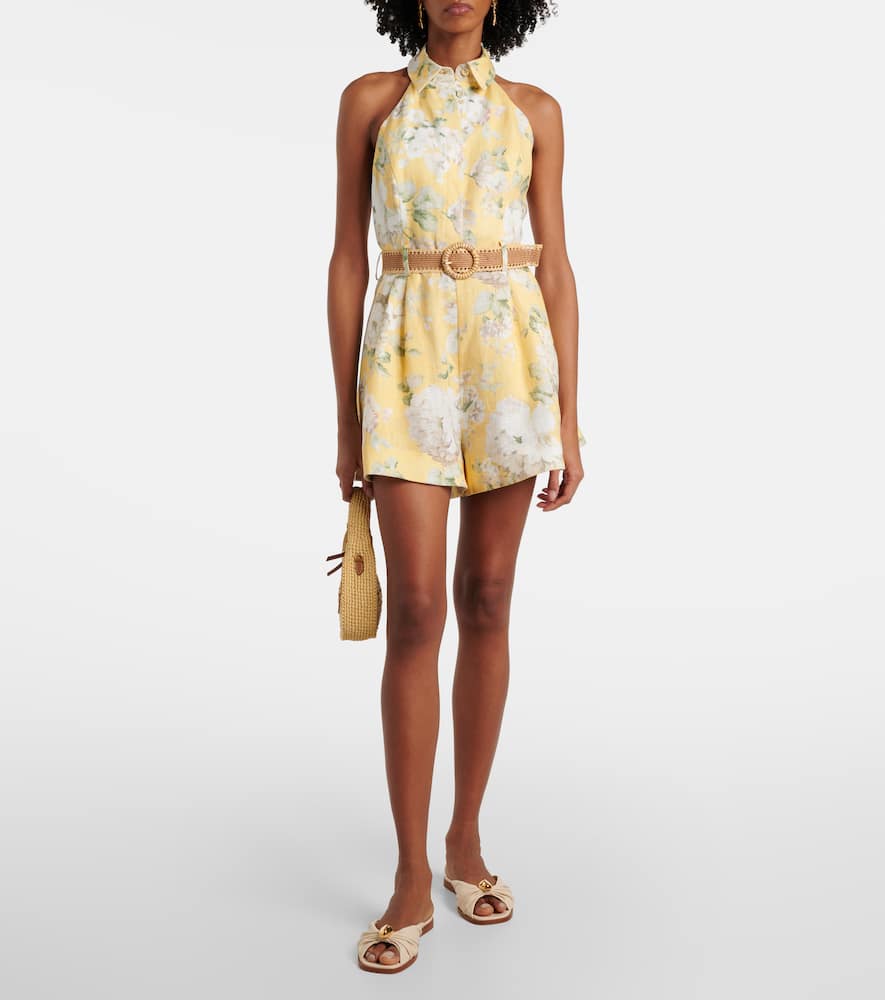 Zimmermann Acacia floral halterneck linen romper