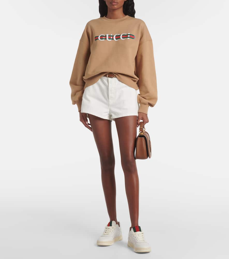 Gucci Caramel-coloured Sweatshirt With Printed Logo In Beige