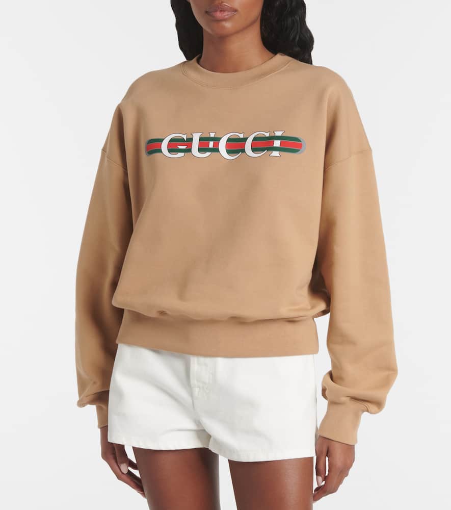 Gucci Caramel-coloured Sweatshirt With Printed Logo In Beige