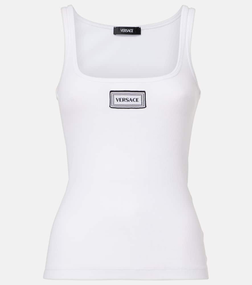 Versace Logo Embroidered Tank Top In White