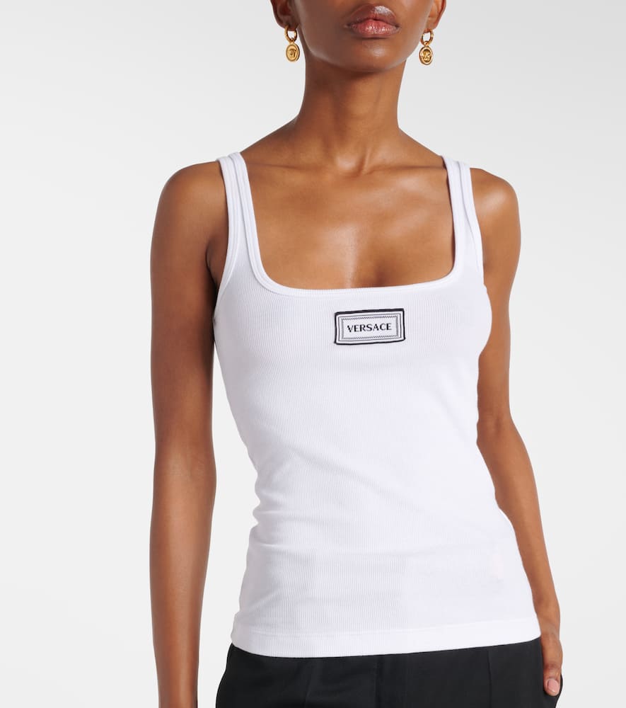 Versace Logo Embroidered Tank Top In White