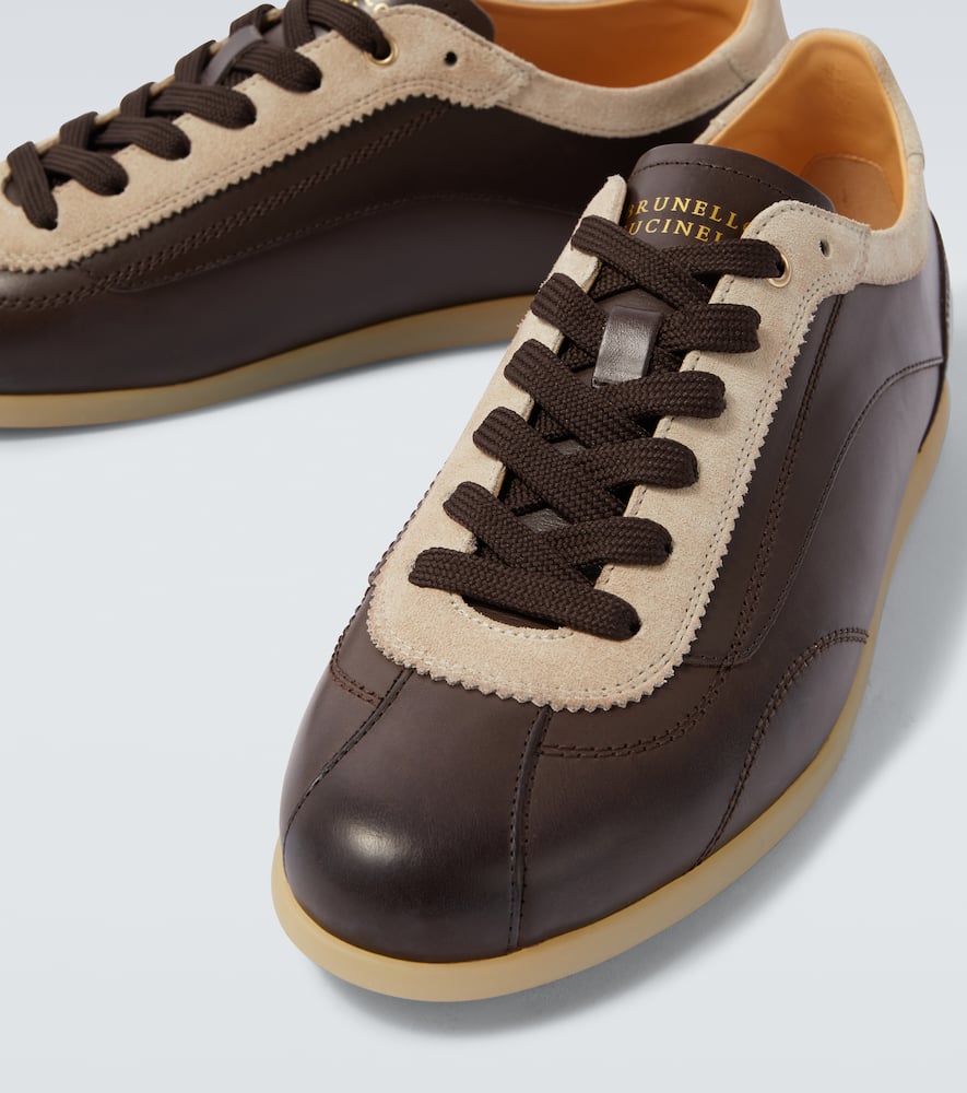 Brunello Cucinelli Men Calfskin And Suede Sneakers In Brown
