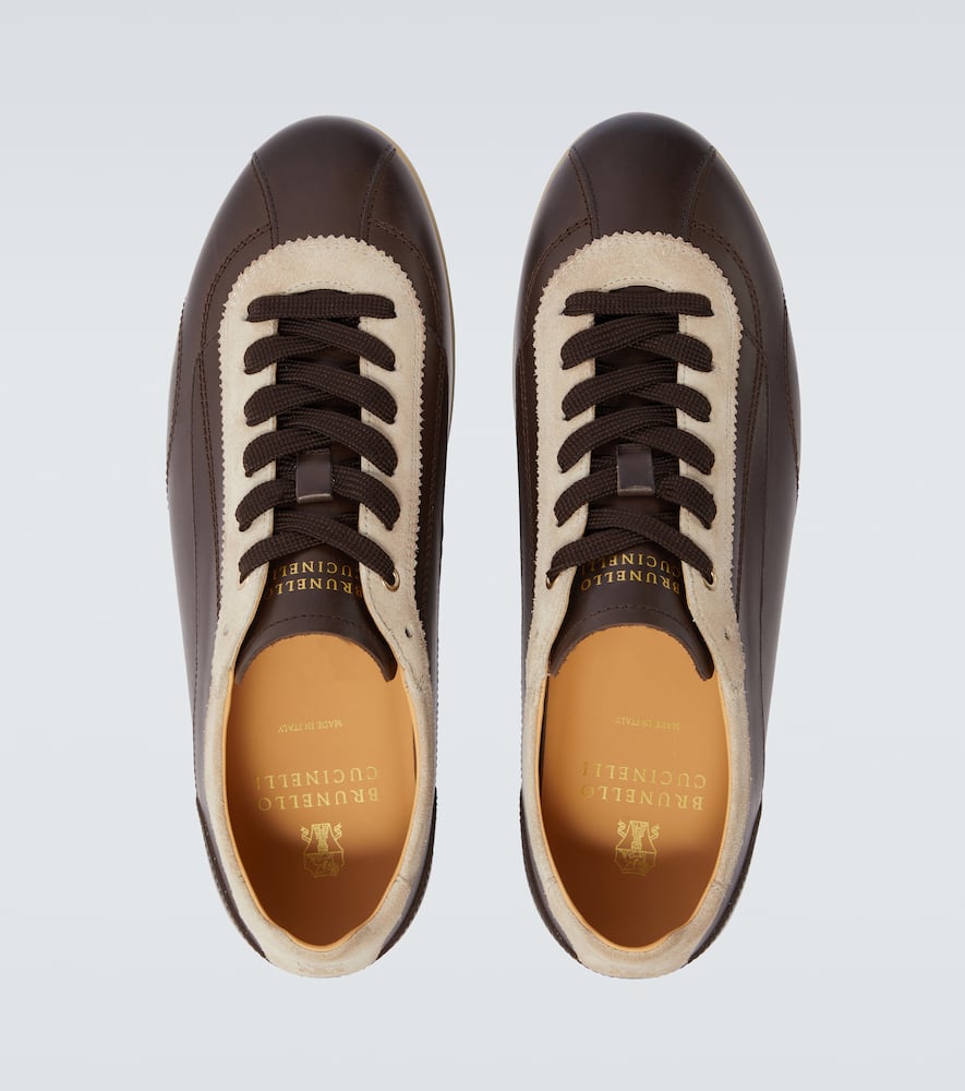 Brunello Cucinelli Men Calfskin And Suede Sneakers In Brown