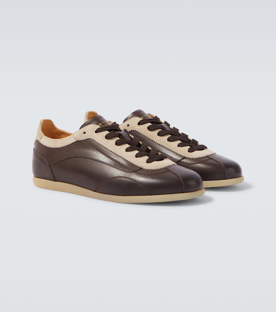 Brunello Cucinelli Men Calfskin And Suede Sneakers In Brown