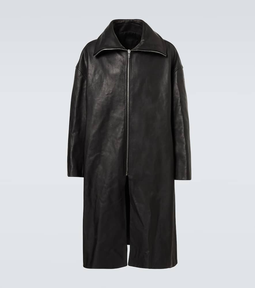 Rick Owens Leather Coat In Black