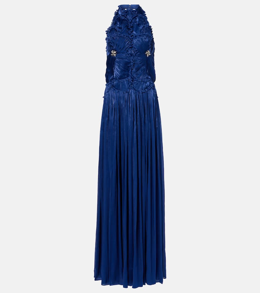 Ruched halterneck georgette gown