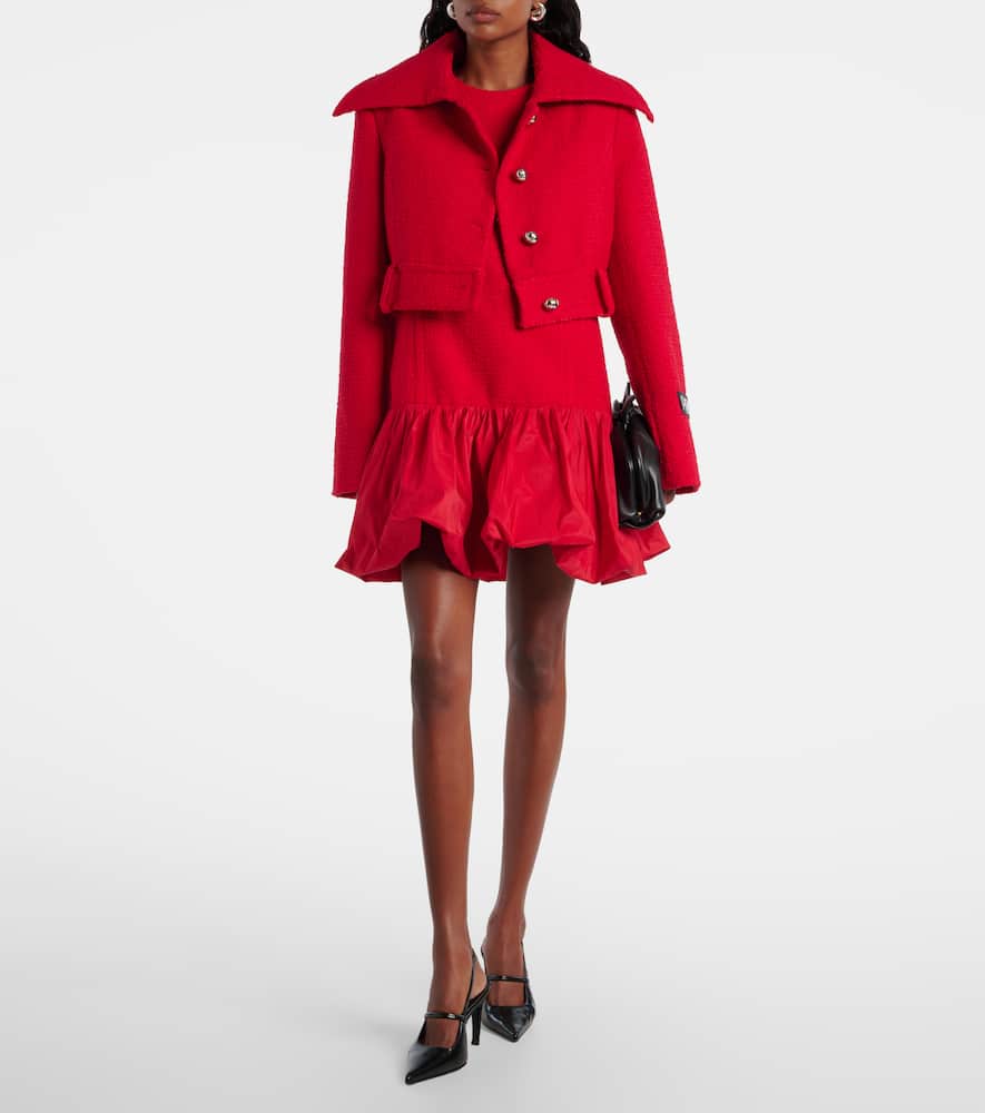 Patou Tweed And Faille Minidress In Red