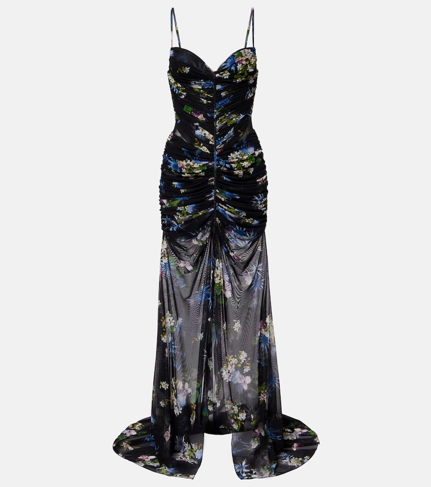 Blumarine Floral-print Ruched Maxi Dress In Black