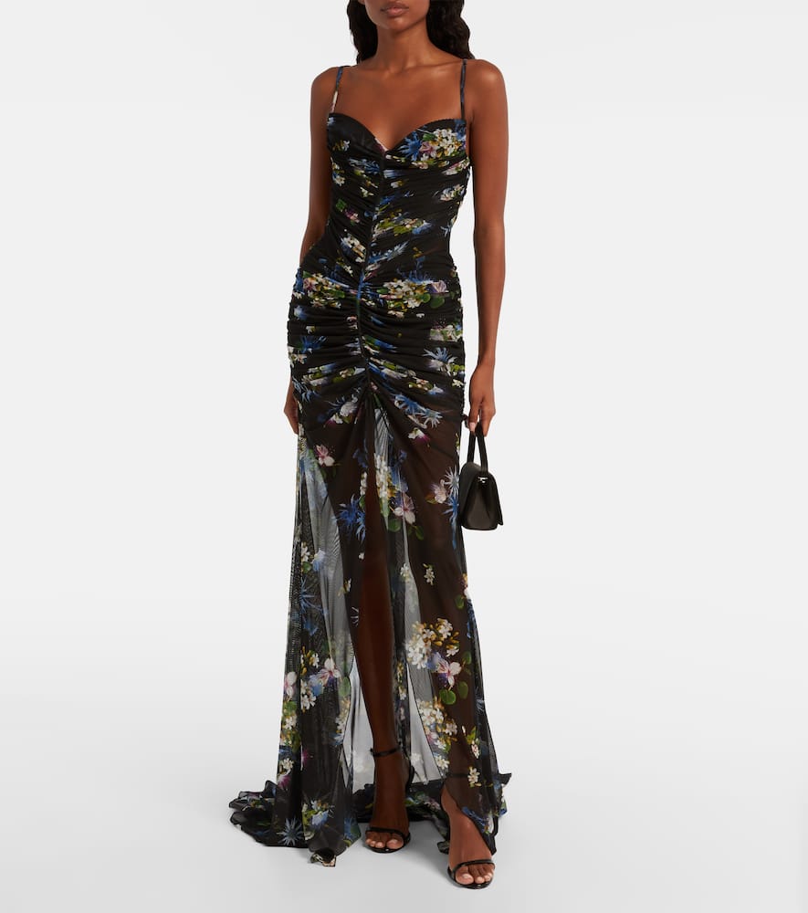 Blumarine Floral-print Ruched Maxi Dress In Black
