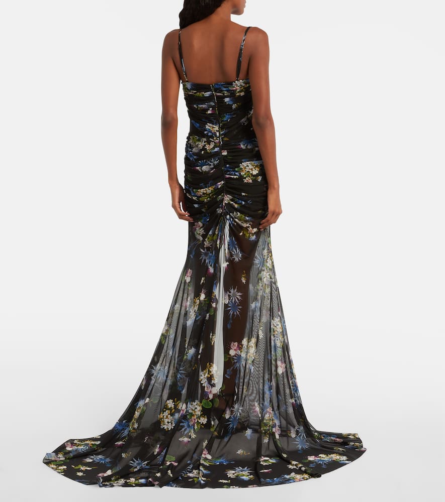 Blumarine Floral-print Ruched Maxi Dress In Black