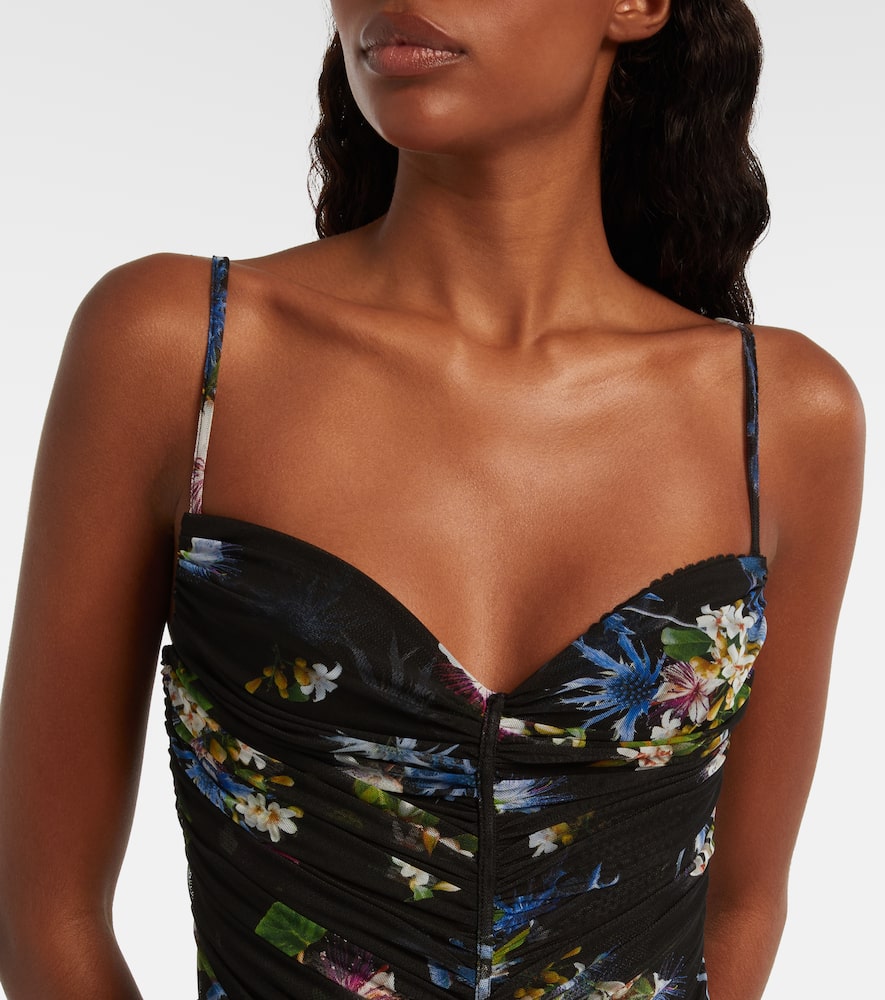 Blumarine Floral-print Ruched Maxi Dress In Black
