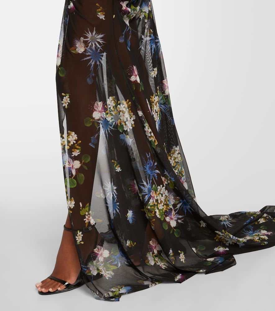 Blumarine Floral-print Ruched Maxi Dress In Black