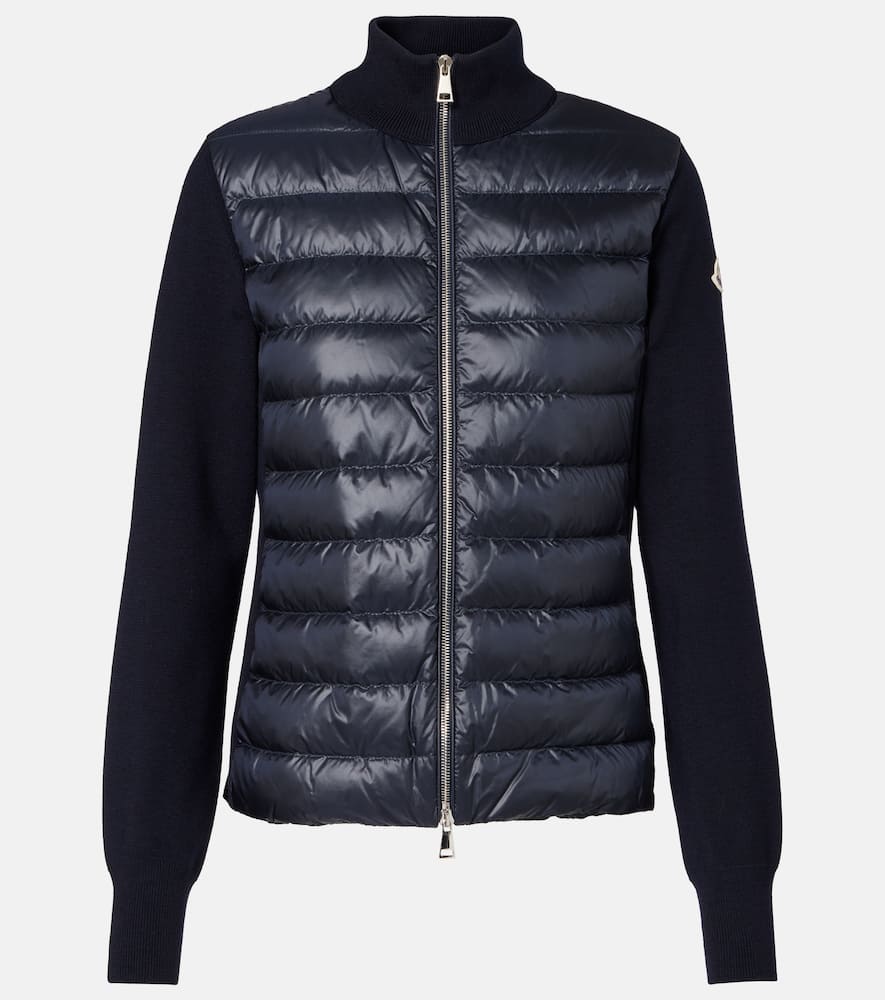 Moncler Women Nylon Down Jacket With Virgin Wool Inserts In Blue