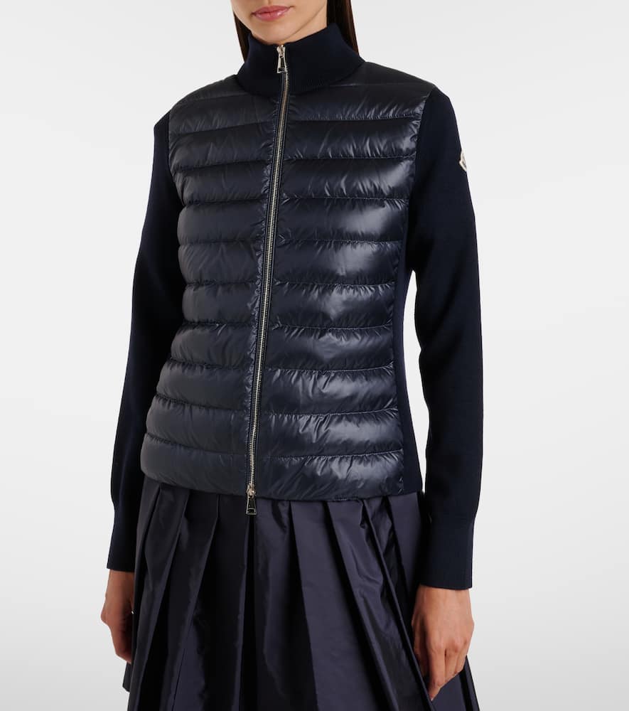 Moncler Women Nylon Down Jacket With Virgin Wool Inserts In Blue
