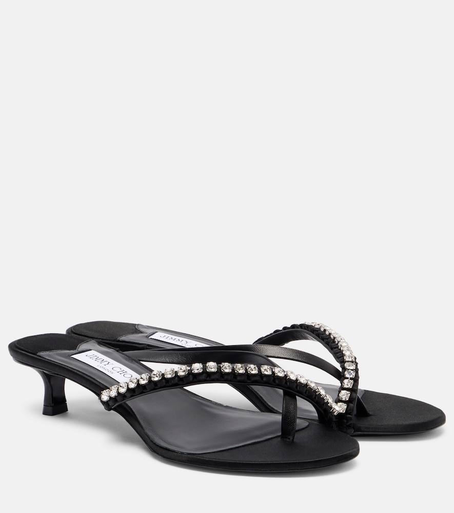 Jimmy Choo Dila 35 leather and satin thong sandals - Women's Shoes