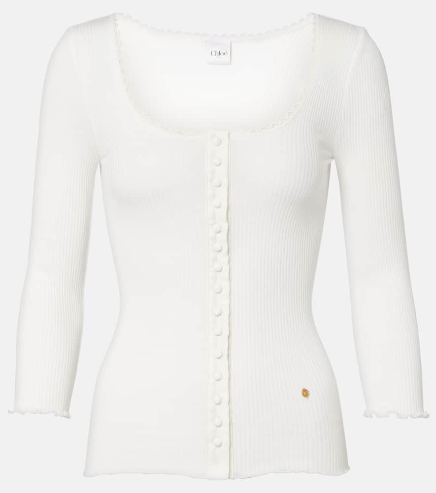 Chloé Lace-trimmed Ribbed-knit Cotton Cardigan In White