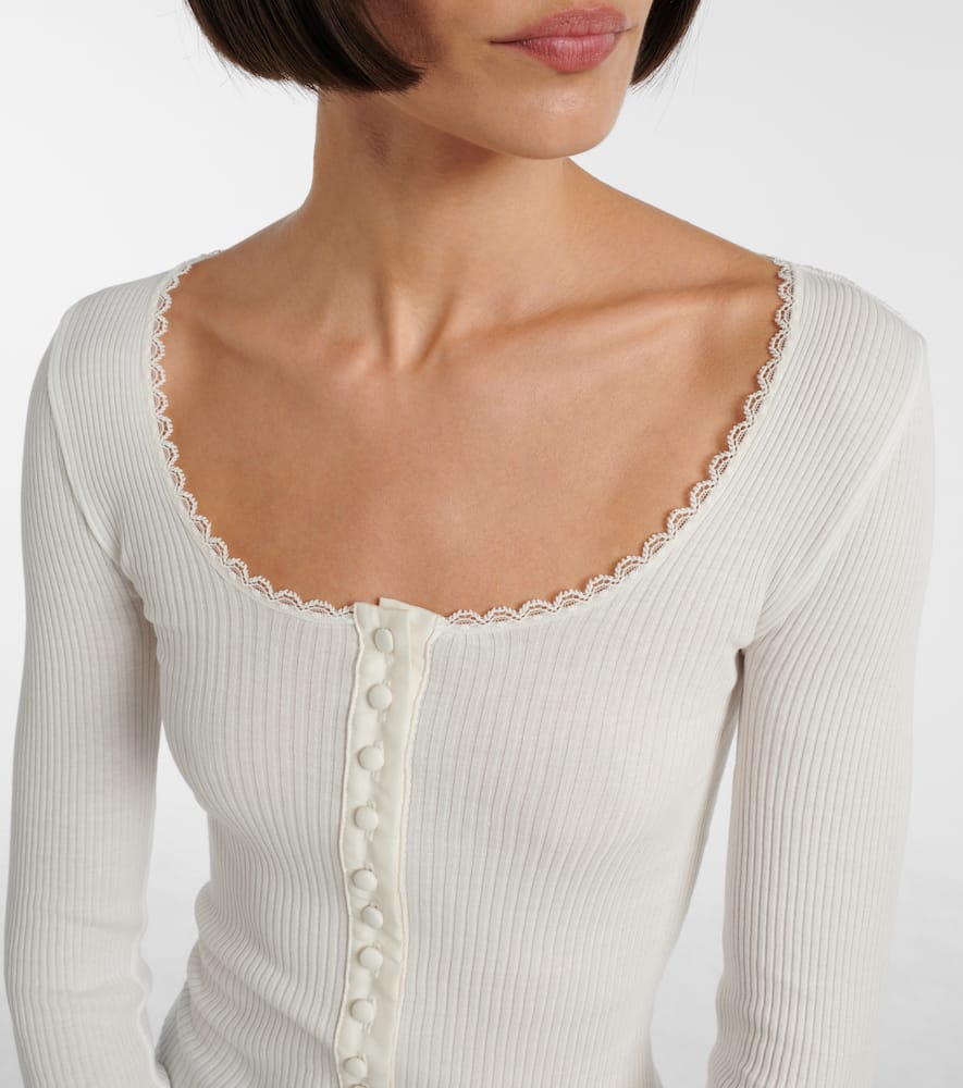 Chloé Lace-trimmed Ribbed-knit Cotton Cardigan In White