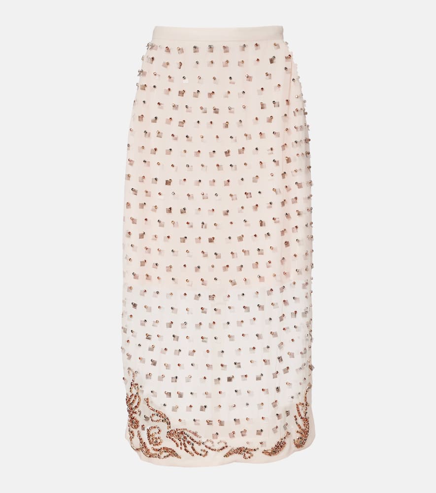Dries Van Noten Embellished Sheer Midi Skirt In Pink