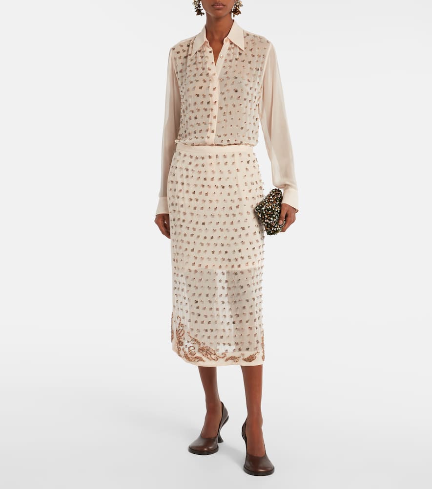 Dries Van Noten Sokna Embellished Midi Skirt In Pink