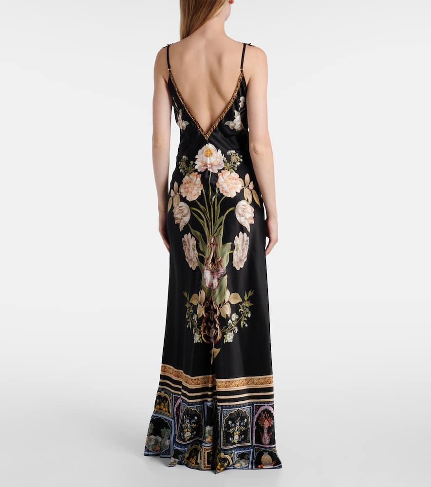 Camilla Ottoman Elegance V-neck Bias Cut Silk Maxi Slipdress In Black
