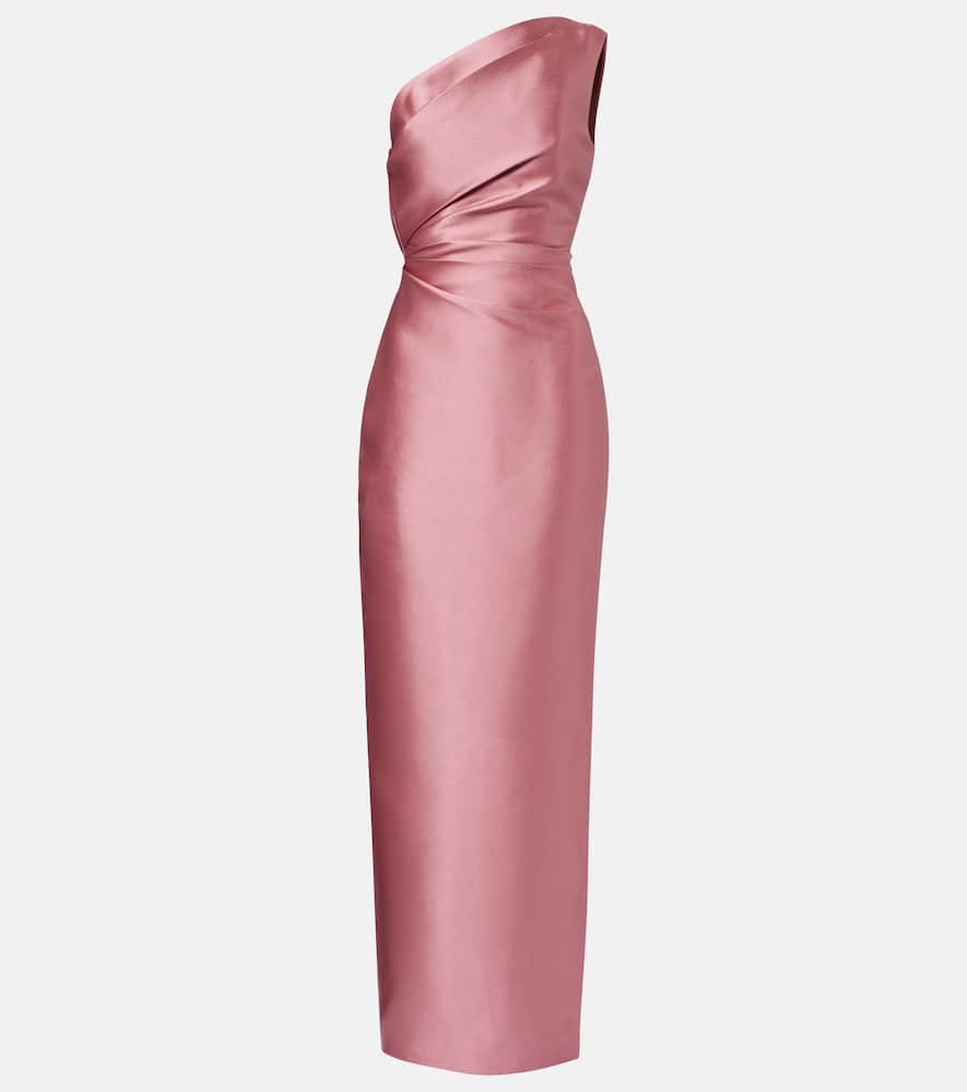 Solace London Kira Draped One-shoulder Satin Gown In Pink