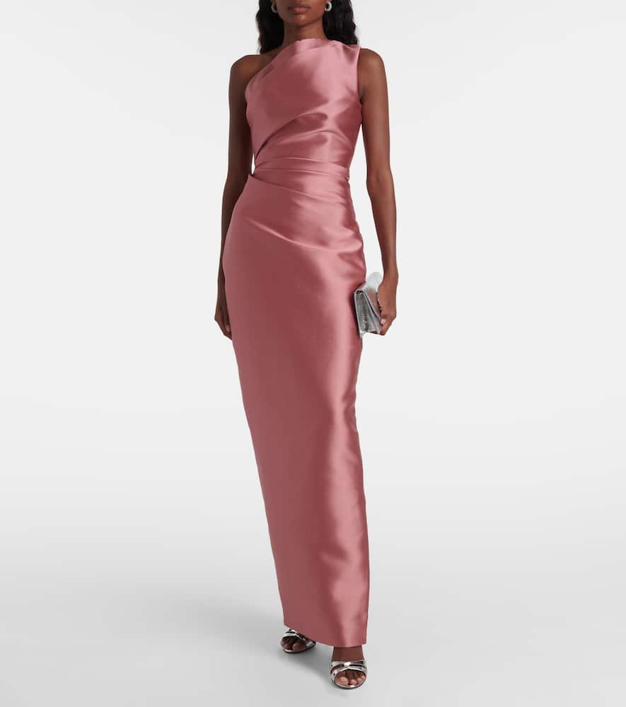 Solace London Kira Draped One-shoulder Satin Gown In Pink