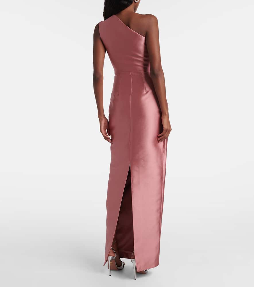 Solace London Kira Draped One-shoulder Satin Gown In Pink