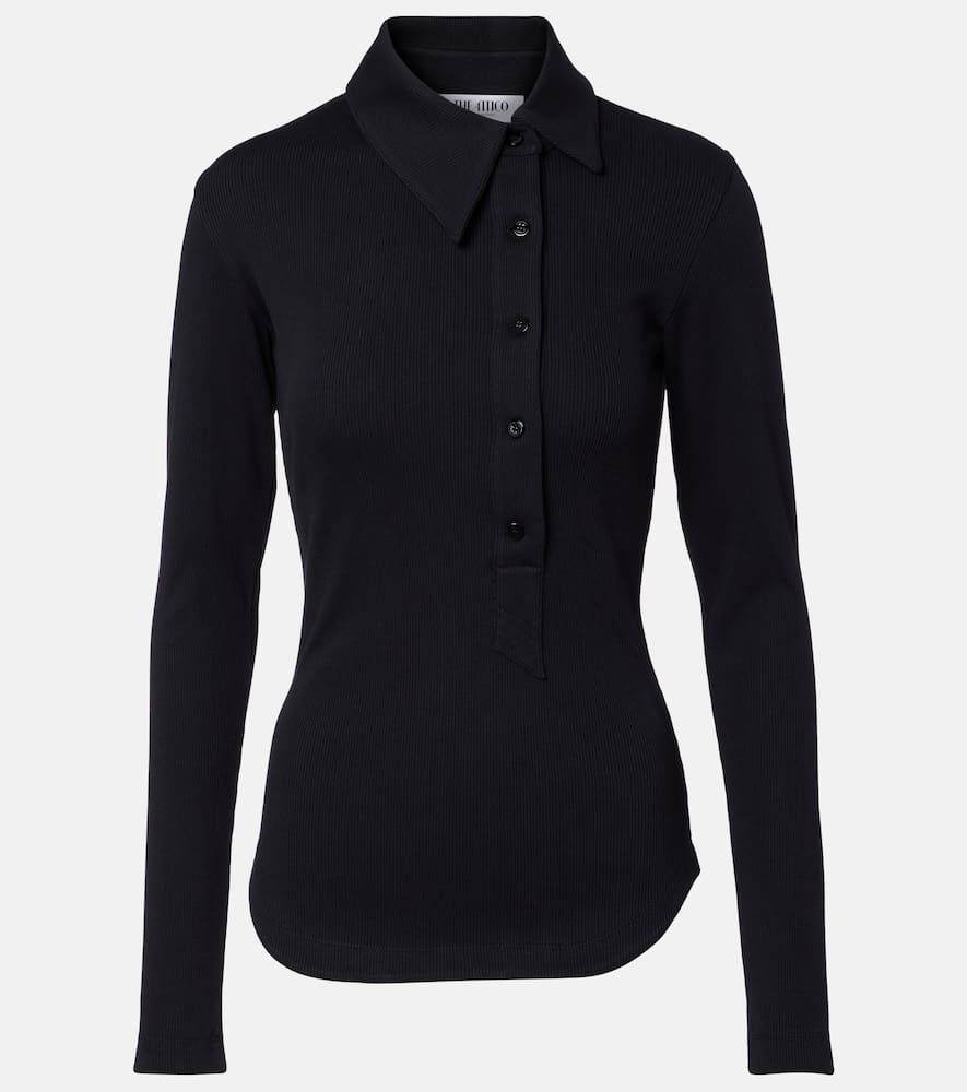 Attico Ribbed-knit Cotton Jersey Top In Black