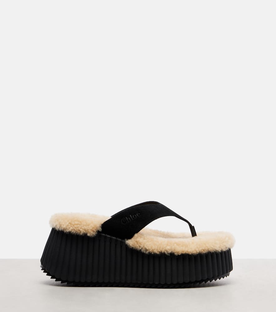 Chloé Nama 80 Suede Platform Thong Sandals In Black