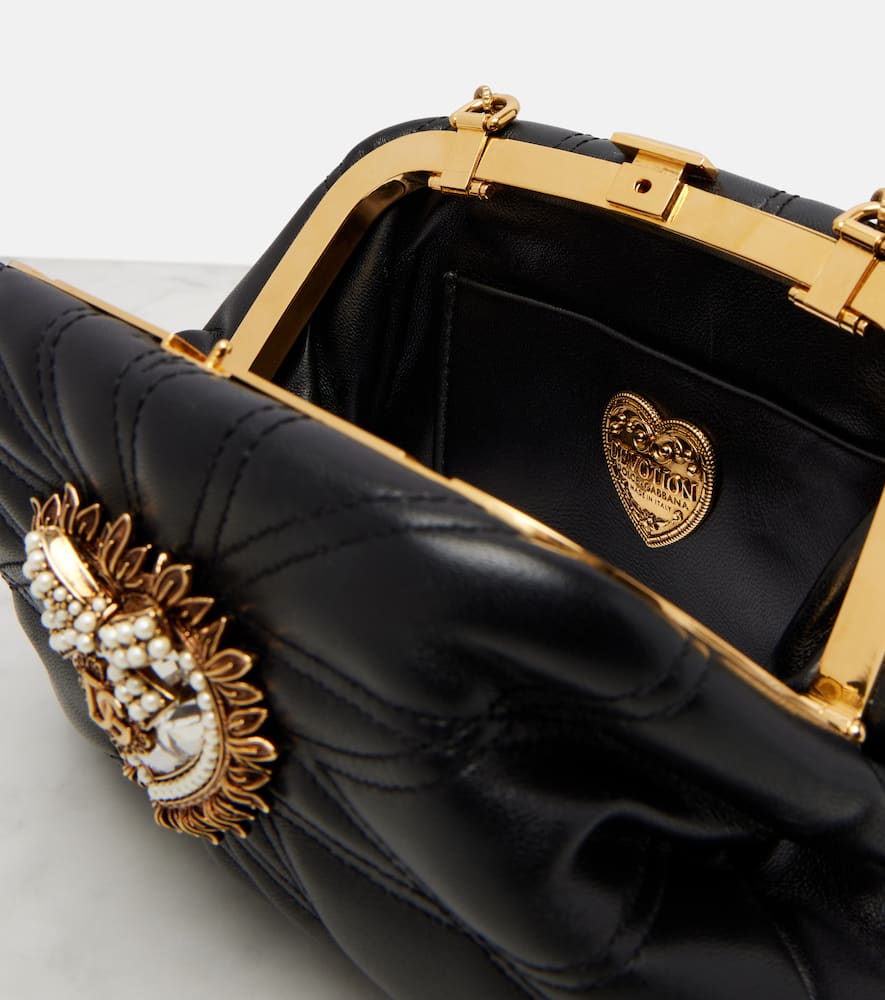 Dolce & Gabbana Devotion Small Leather Shoulder Bag In Black