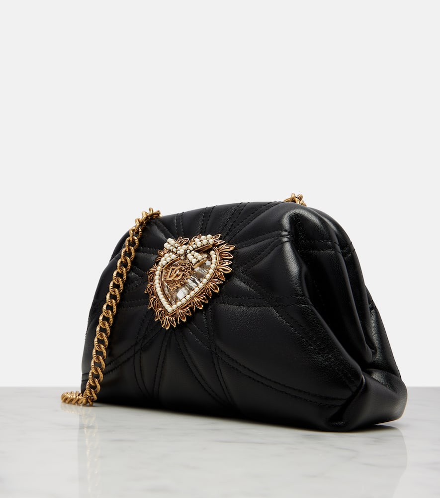 Dolce & Gabbana Devotion Small Leather Shoulder Bag In Black