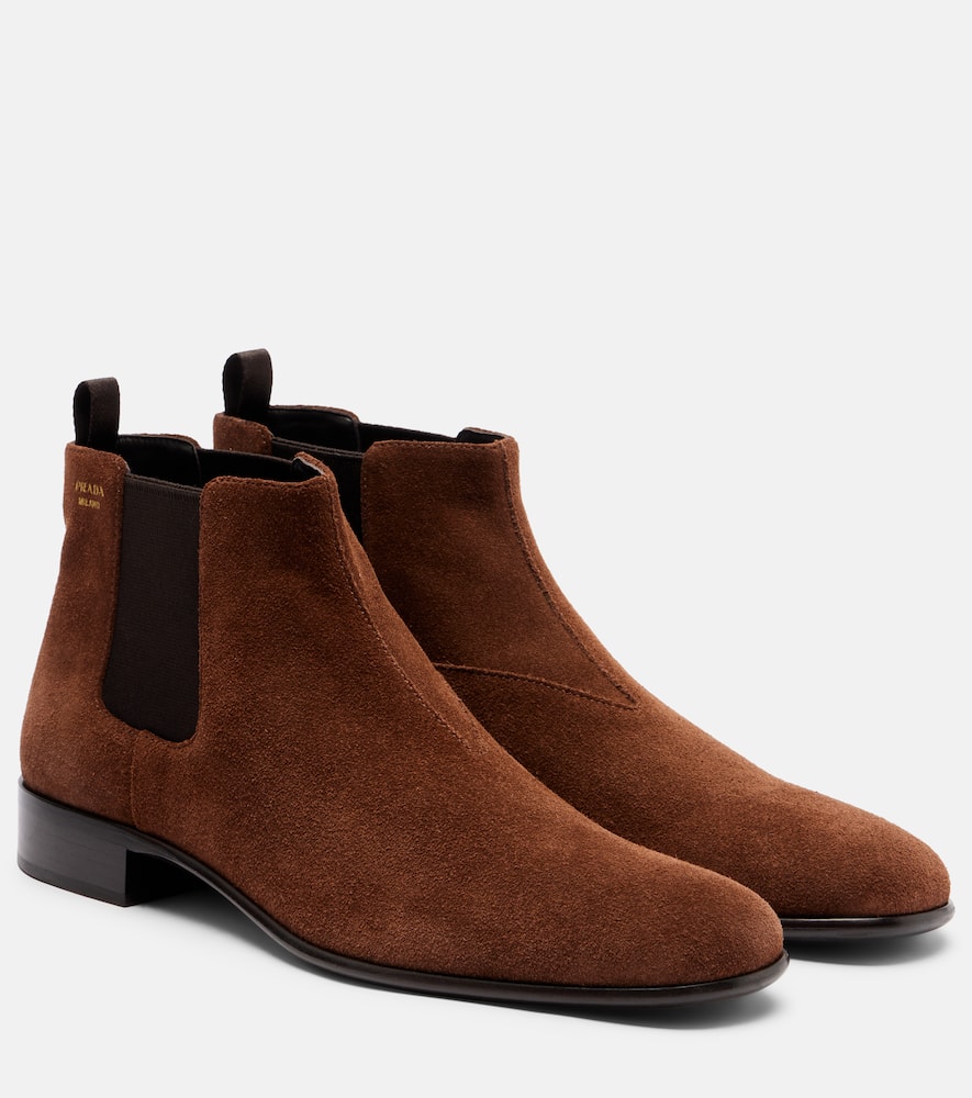 Prada Suede Chelsea Boots In Brown