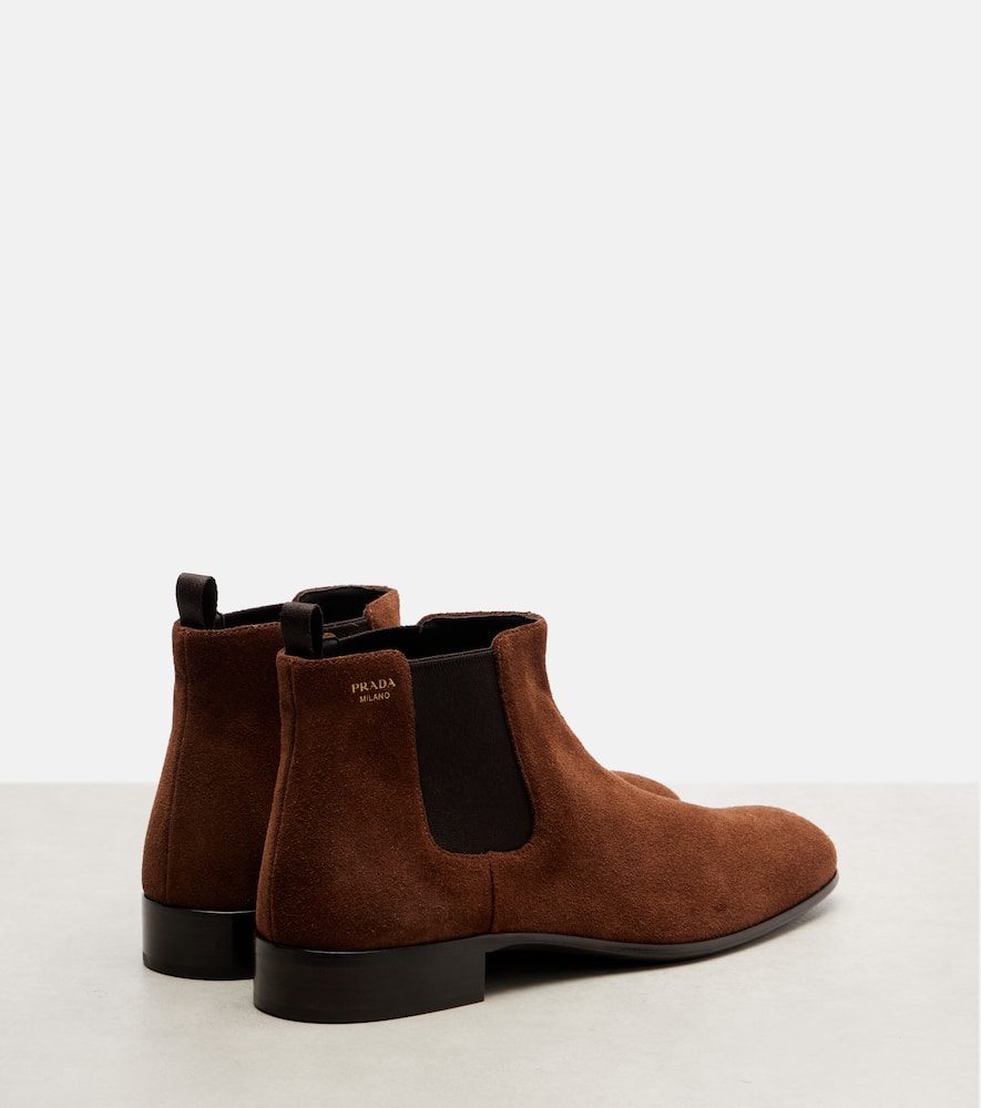 Prada Suede Chelsea Boots In Brown