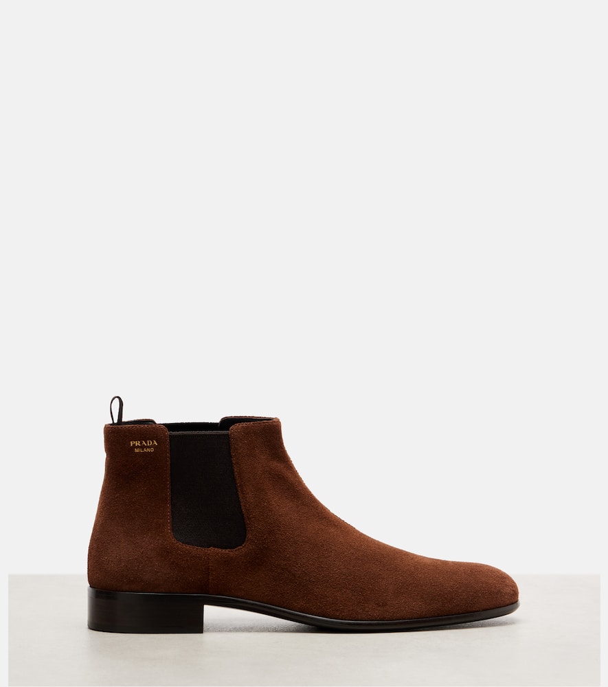 Prada Suede Chelsea Boots In Brown