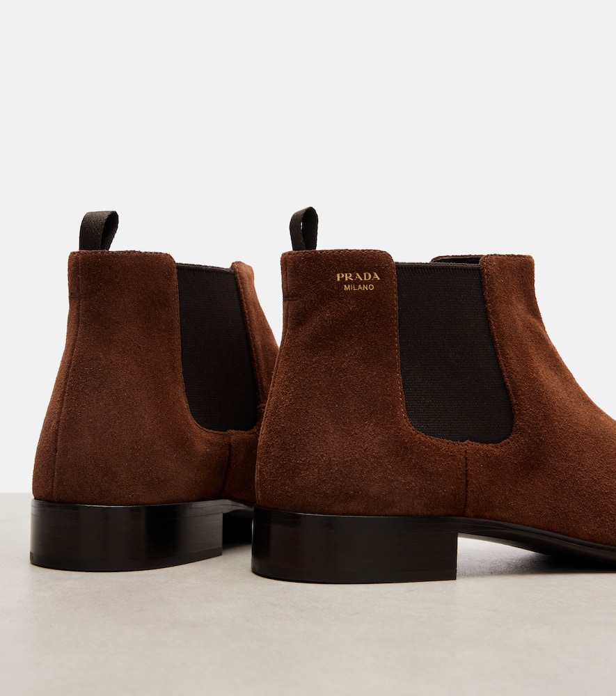 Prada Suede Chelsea Boots In Brown
