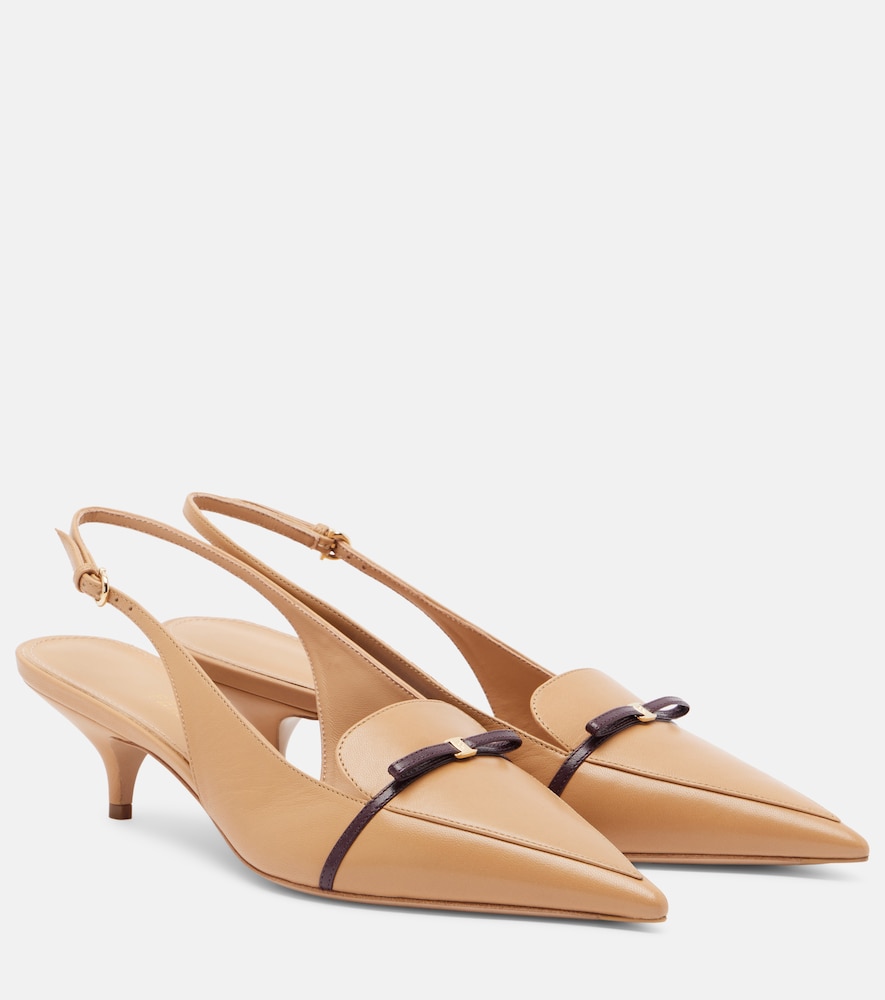Ferragamo Bow-detail leather slingback pumps