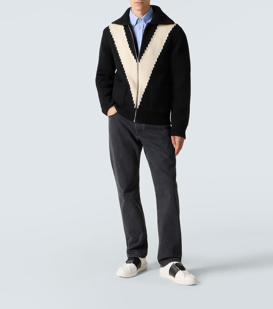 Valentino Garavani Open Leather Sneakers With Contrast Band And Stud Details Shoes In White